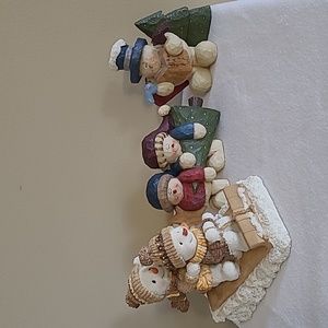 5 Snowman bundle 3 pc Resin sled birds hat Toboggan Christmas Carol Tree Sparkle